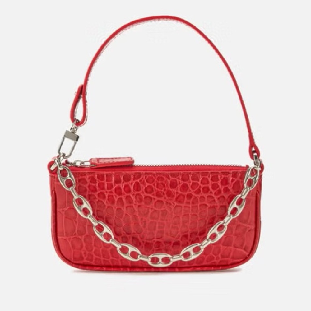 By far Mini Rachel Croc Embossed Leather Top Handle Bag